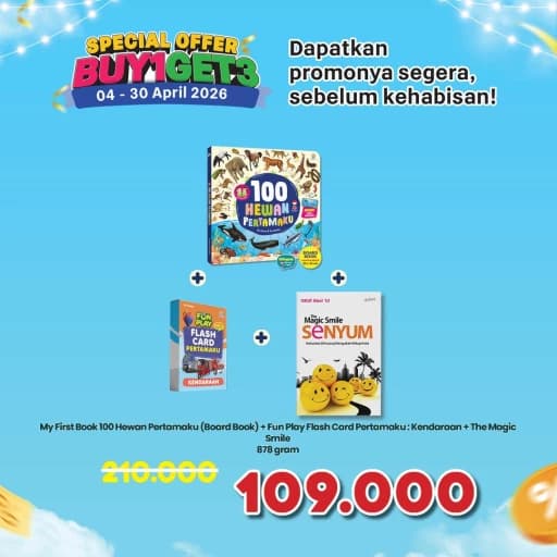 My First Book 100 Hewan Pertamaku (Board Book) + Fun Play Flash Card Pertamaku : Kendaraan + The Magic Smile